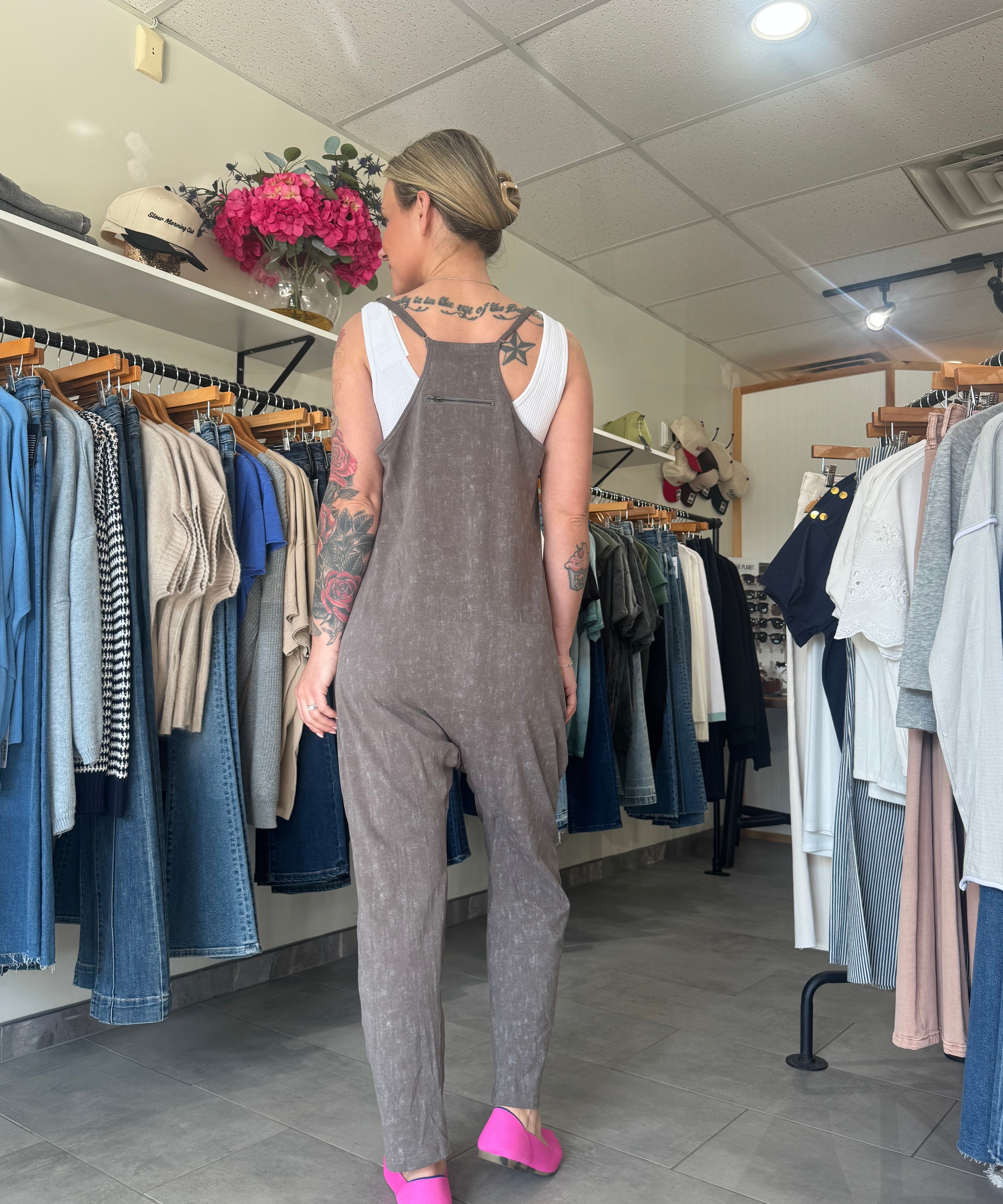 V-Neck Onesie Jumpsuit with Pockets | Ash Grey