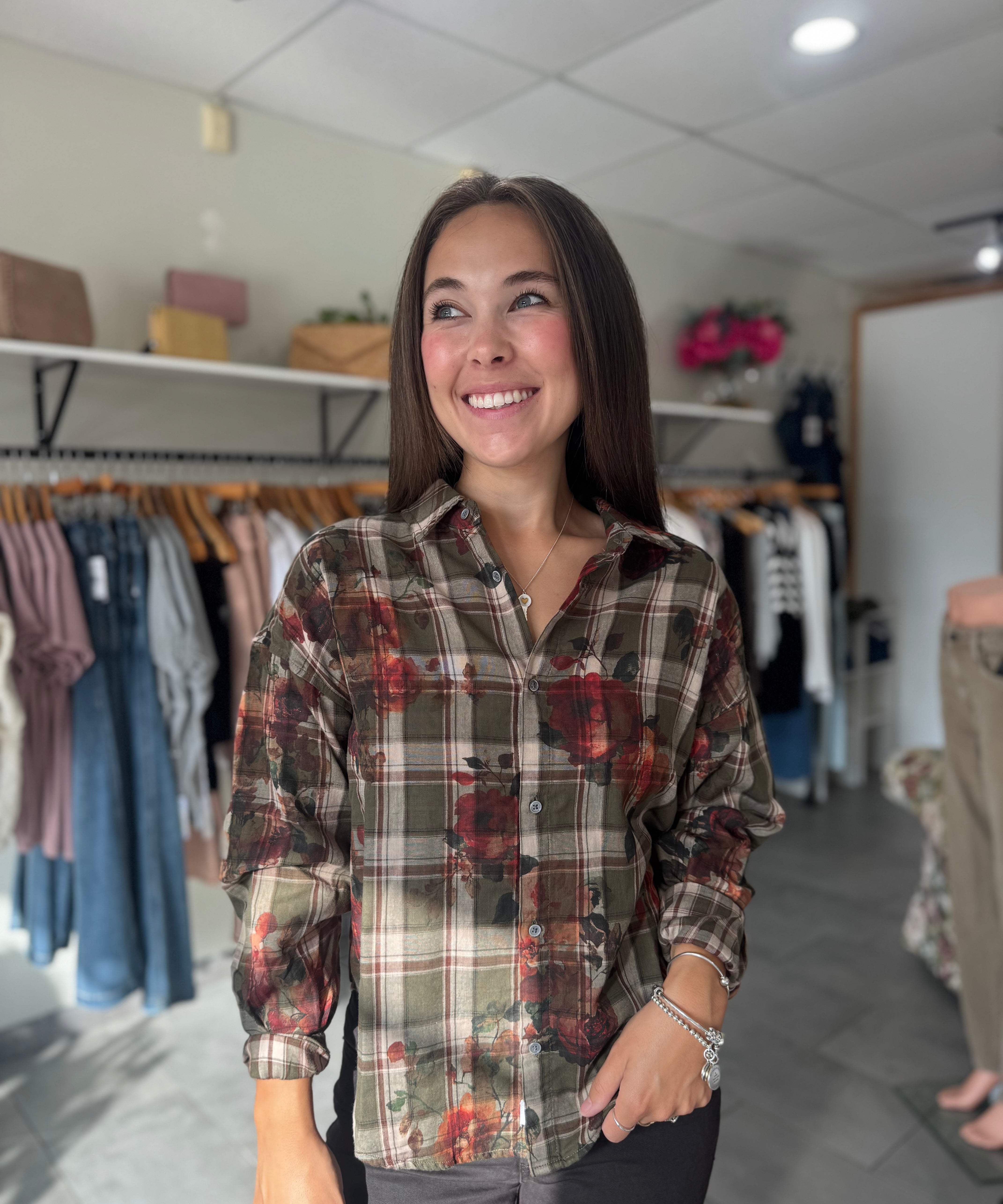 Adrianna Plaid Button Front Shirt | Greenbriar Plaid