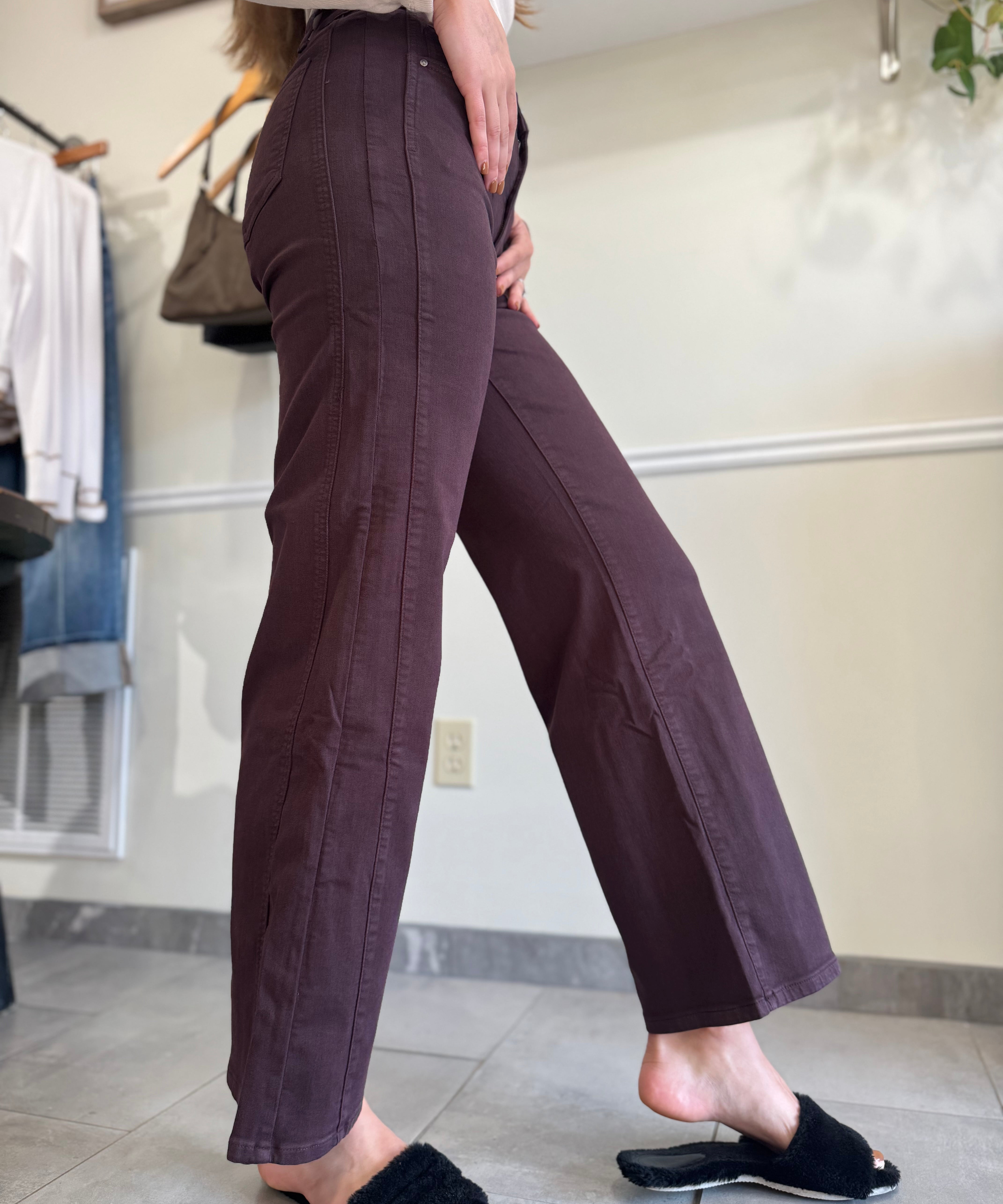 Maya High Rise Wide Leg Twill Pants | Raisin