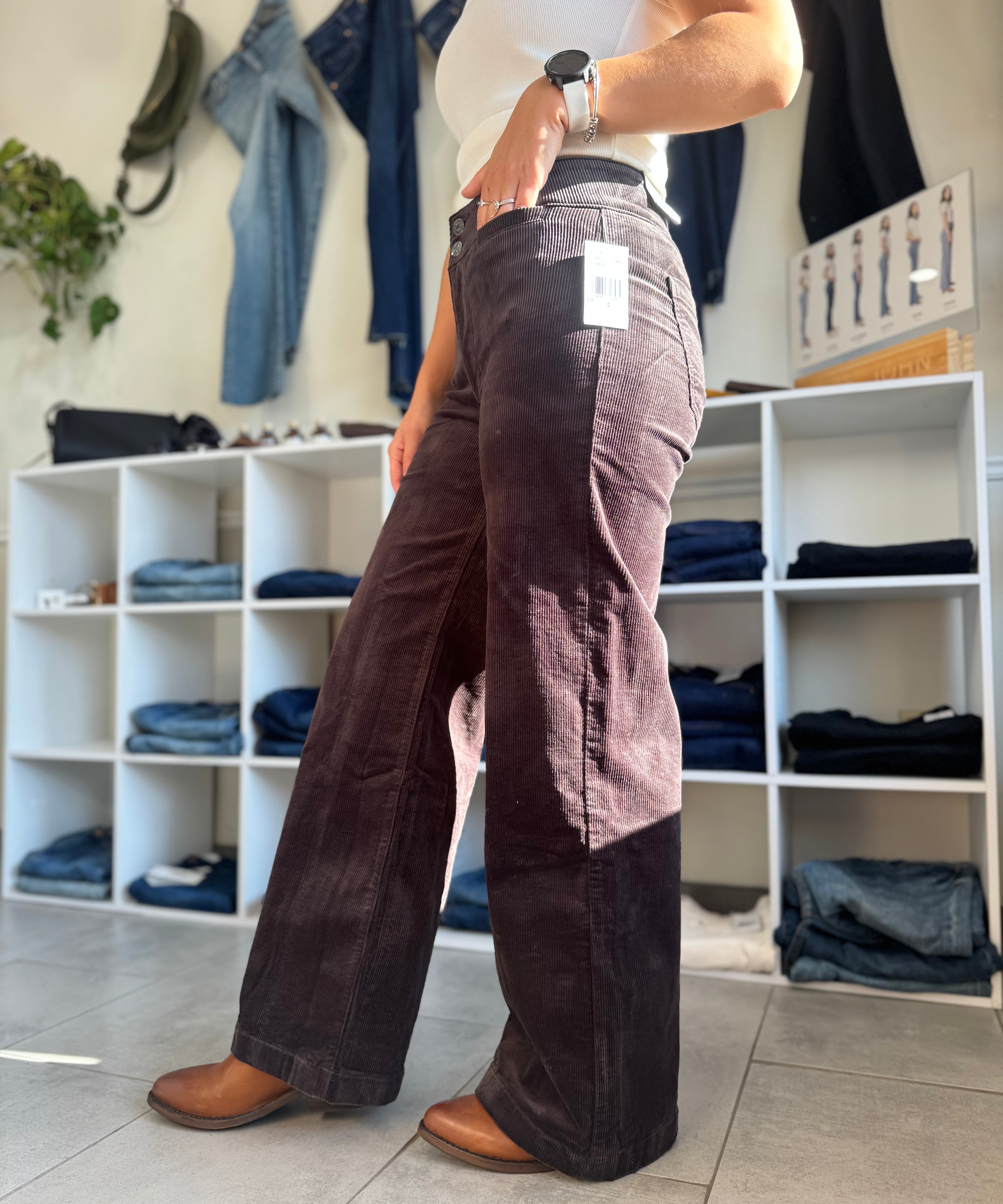Meg Wide Leg Corduroy Pants | Charcoal