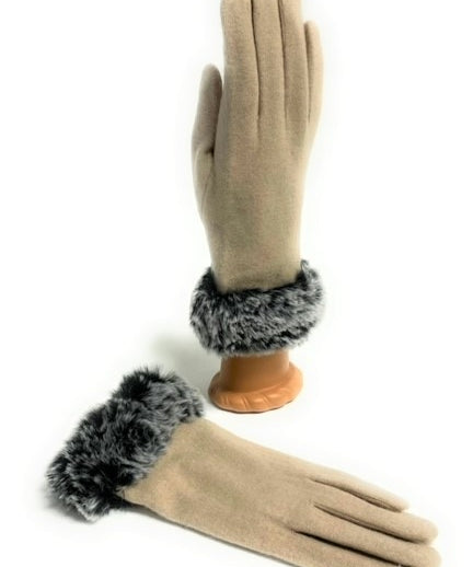 Wool Blend Gloves with Faux Fur Cuff image 0