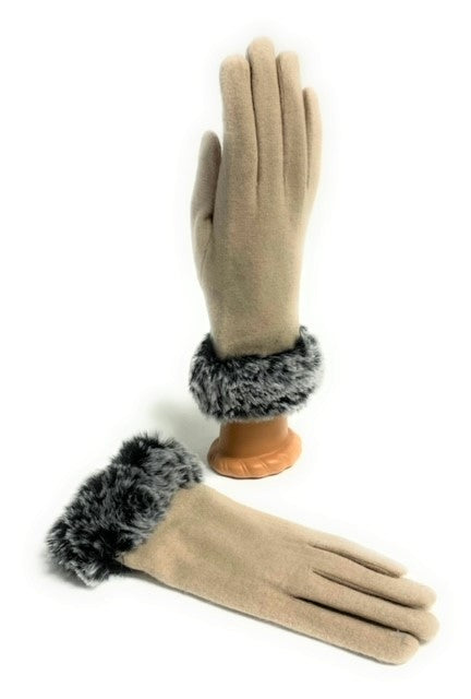 Wool Blend Gloves with Faux Fur Cuff image 0