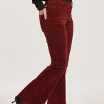 Rosa Mid Rise Full Inseam Flare Pants - Burgundy Velveteen image 1