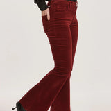 Rosa Mid Rise Full Inseam Flare Pants - Burgundy Velveteen image 1