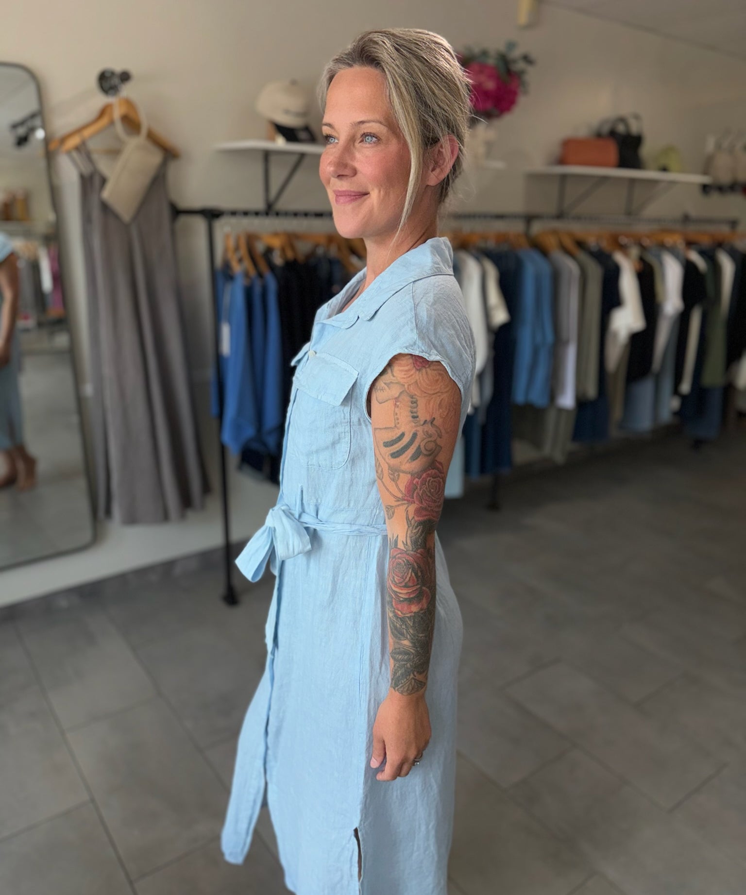 Sleeveless Linen Shirt Dress | Sky Blue