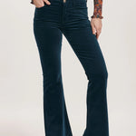 Rosa Mid Rise Full Inseam Flare Pants - Teal Velveteen image 0
