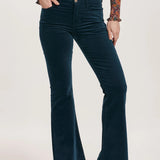 Rosa Mid Rise Full Inseam Flare Pants - Teal Velveteen image 0