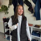 Hooded Zipper Down Longline Puffer Vest | Black
