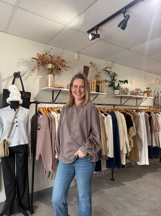 Dolman Washed Terry Pullover | Mocha