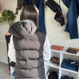 Hooded Zipper Down Longline Puffer Vest | Black