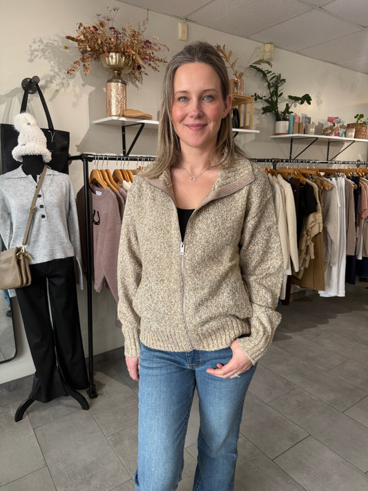 Coryn Full Zip Sweater | Stone