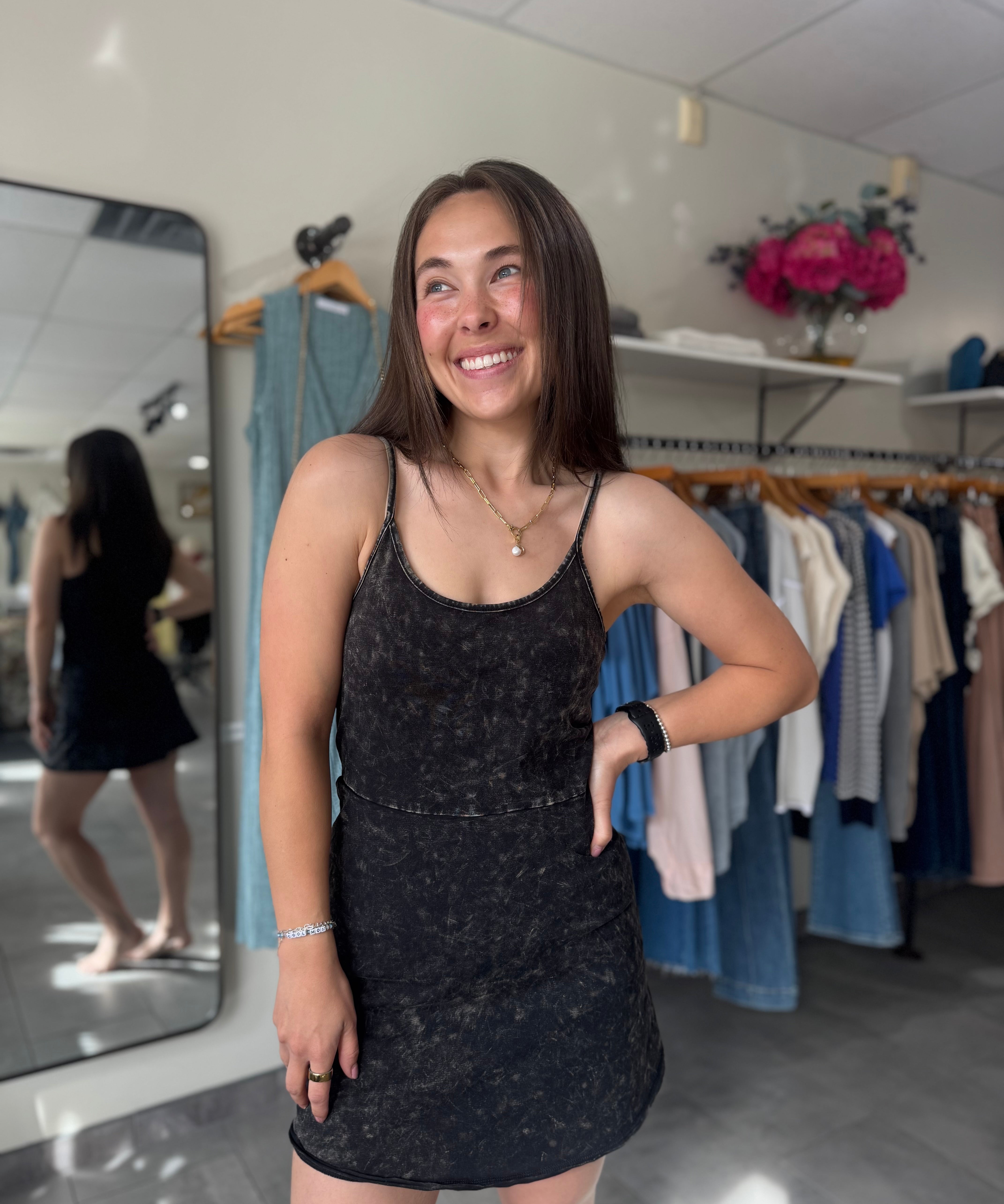 Mineral Wash Active Romper Dress | Charcoal
