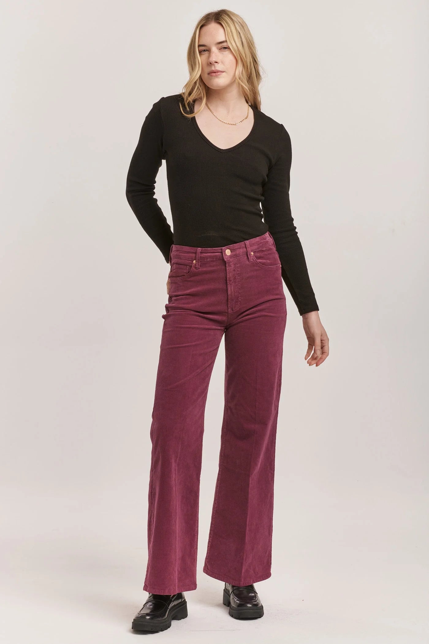 Fiona High Rise Wide Leg Pants - Plum Berry Corduroys image 1