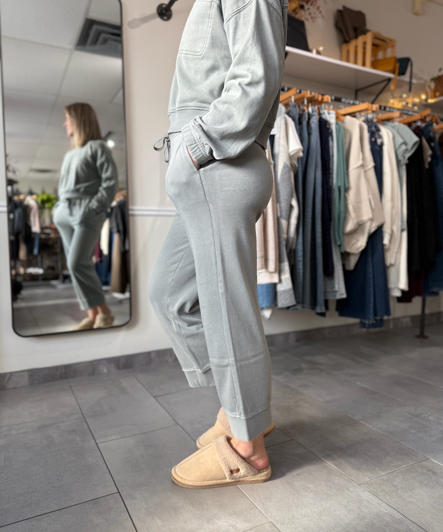 Canton Cropped Drawstring Pants – Forest Fog