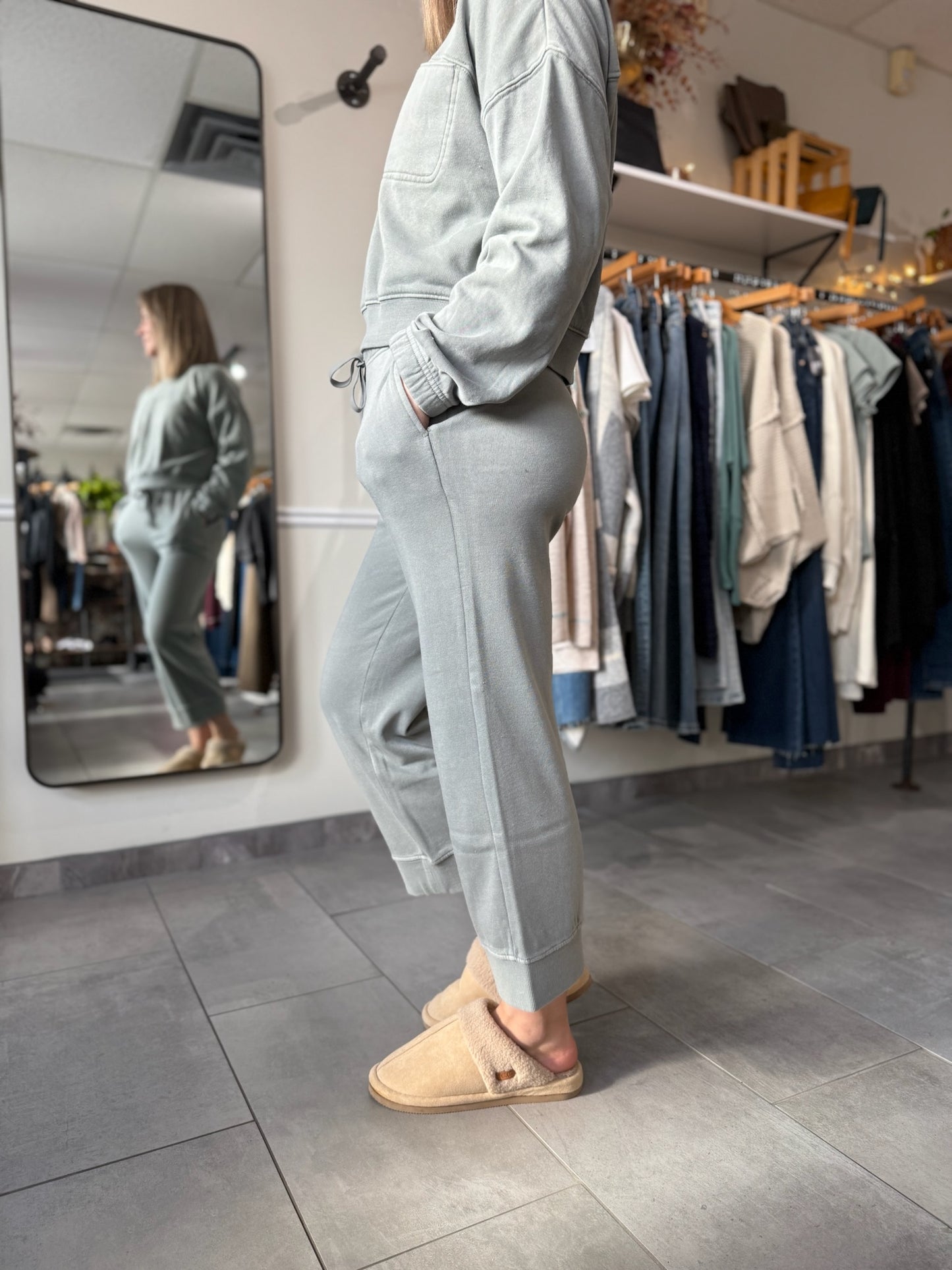 Canton Cropped Drawstring Pants – Forest Fog