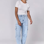 Lasso High Rise Cropped Baggy Fit Jeans - Tejano Blue image 0
