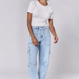 Lasso High Rise Cropped Baggy Fit Jeans - Tejano Blue image 0