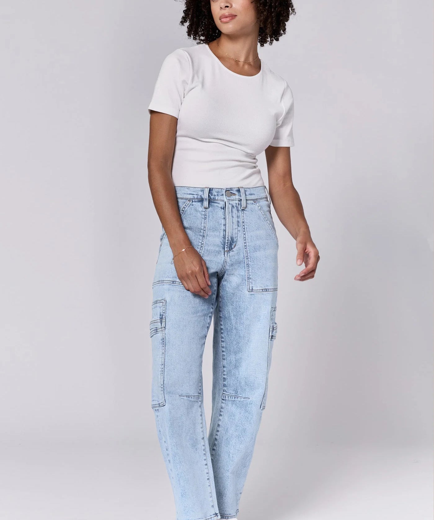 Lasso High Rise Cropped Baggy Fit Jeans - Tejano Blue image 0