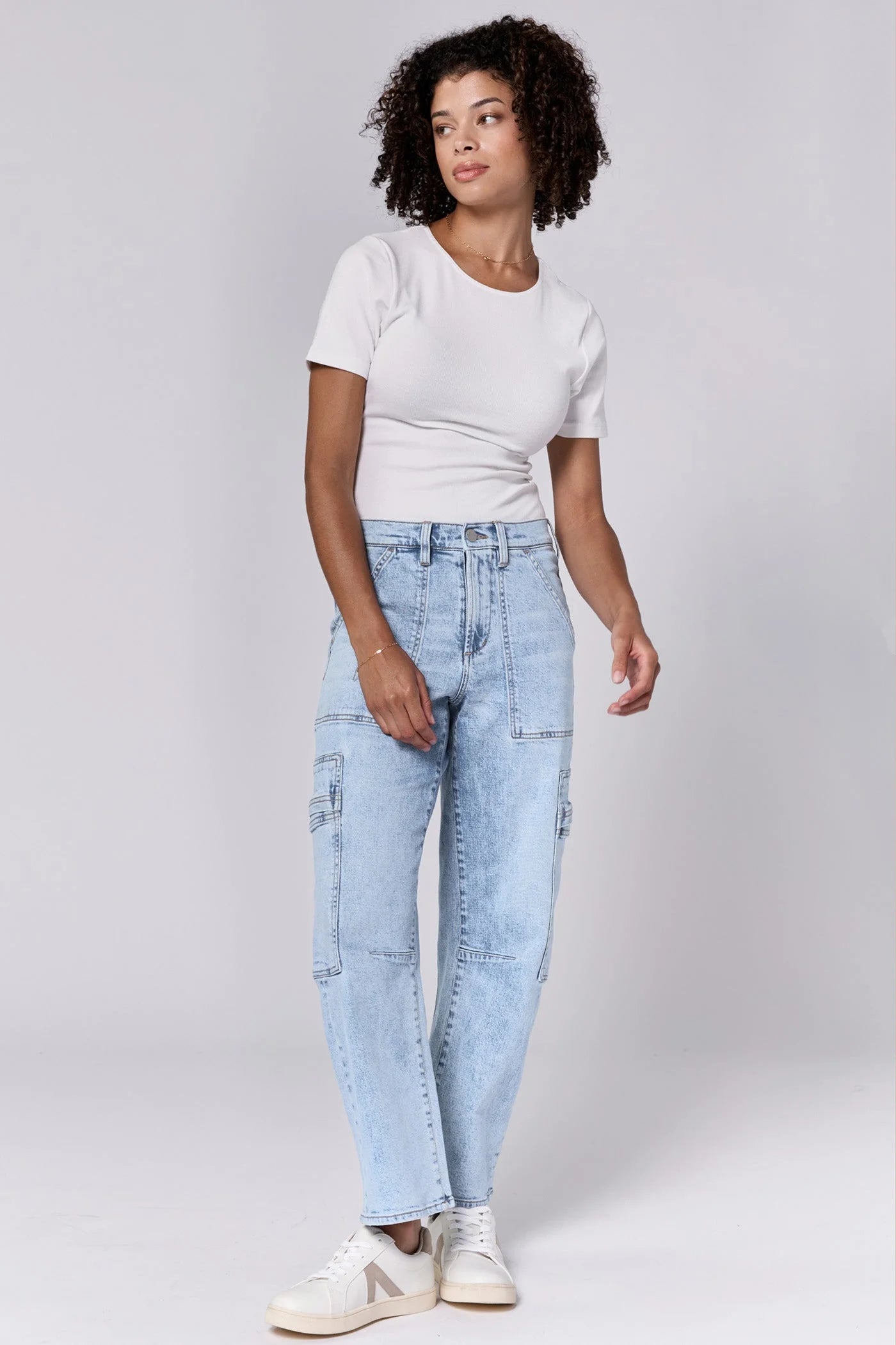 Lasso High Rise Cropped Baggy Fit Jeans - Tejano Blue image 0