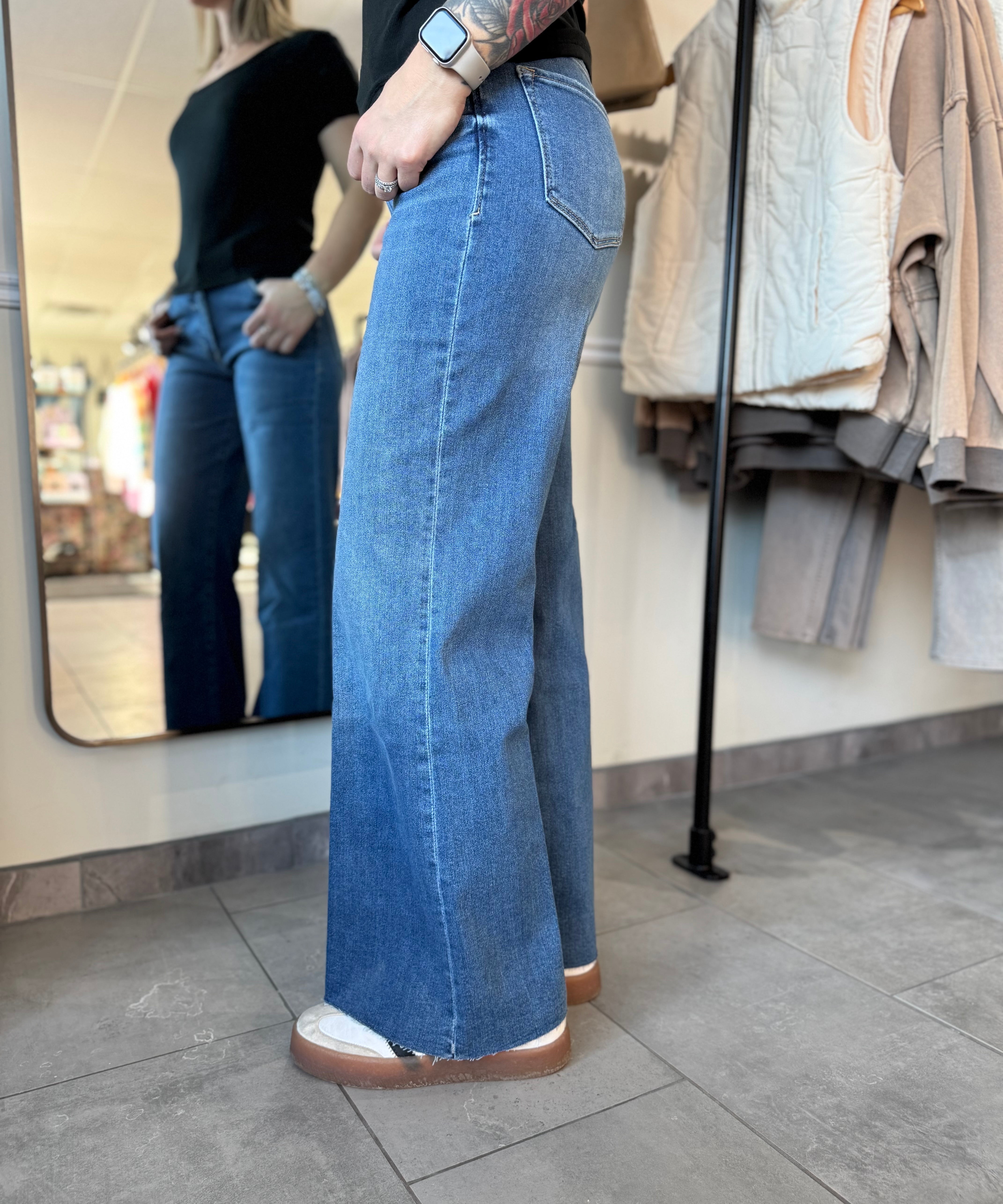 Fiona Wide Leg High Rise Jeans | Fog Sky