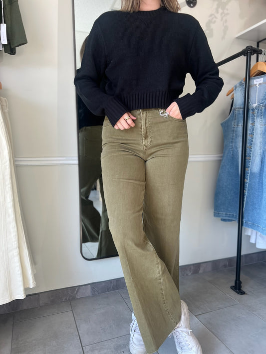 Fiona Wide Leg Jeans - Olive Branch