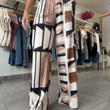 Geometric Print Pants with Pockets | Cream/Camel Multi