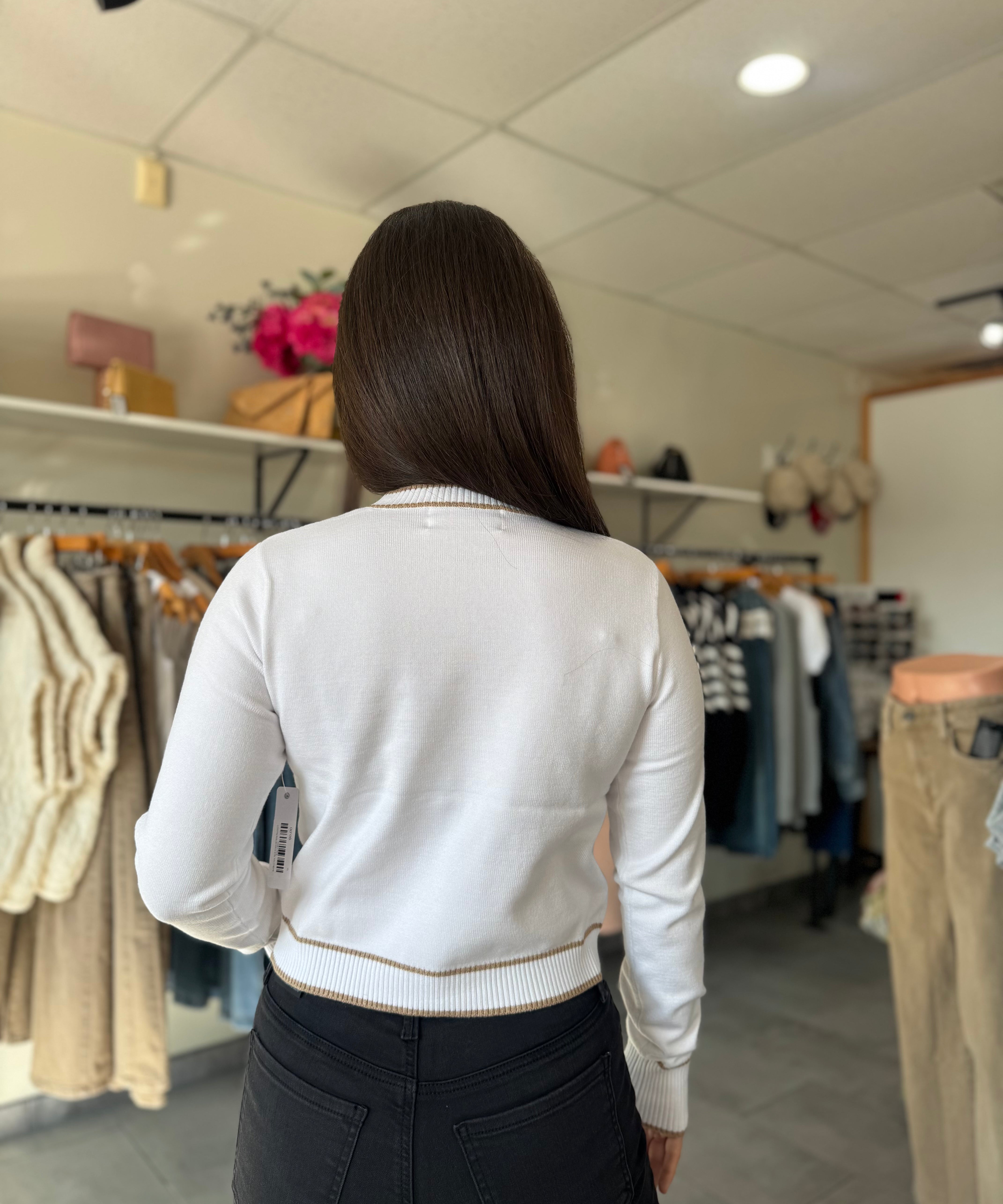 Renley Crew Neck Contrast Hem Sweater | Ivory/Camel