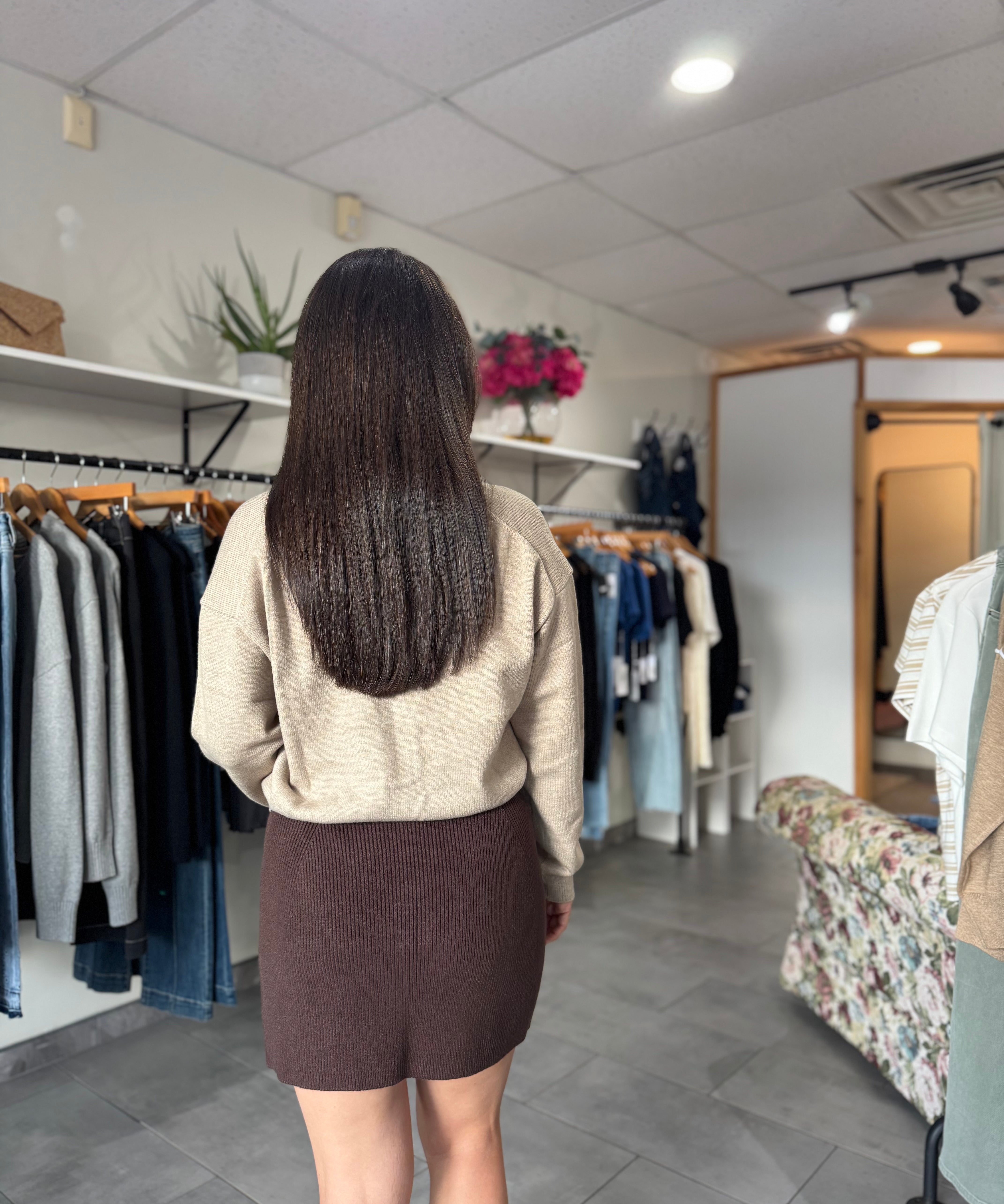 Ribbed Knit Mini Skirt | Chocolate Brown
