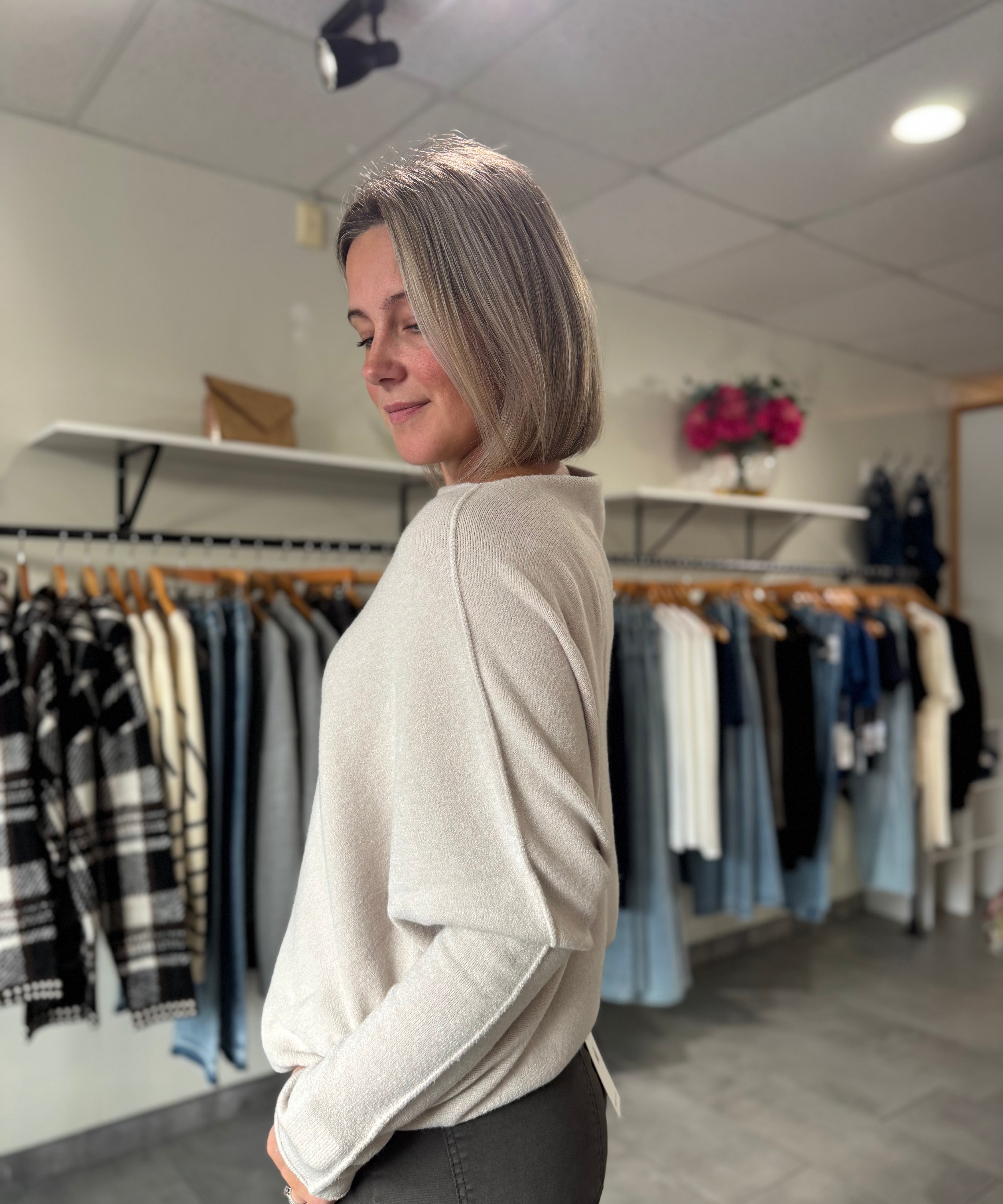 Asymmetrical Knit Sweater | New Beige
