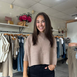 Oslo Funnel Neck 3/4 Sleeve Sweater | Heather Taupe