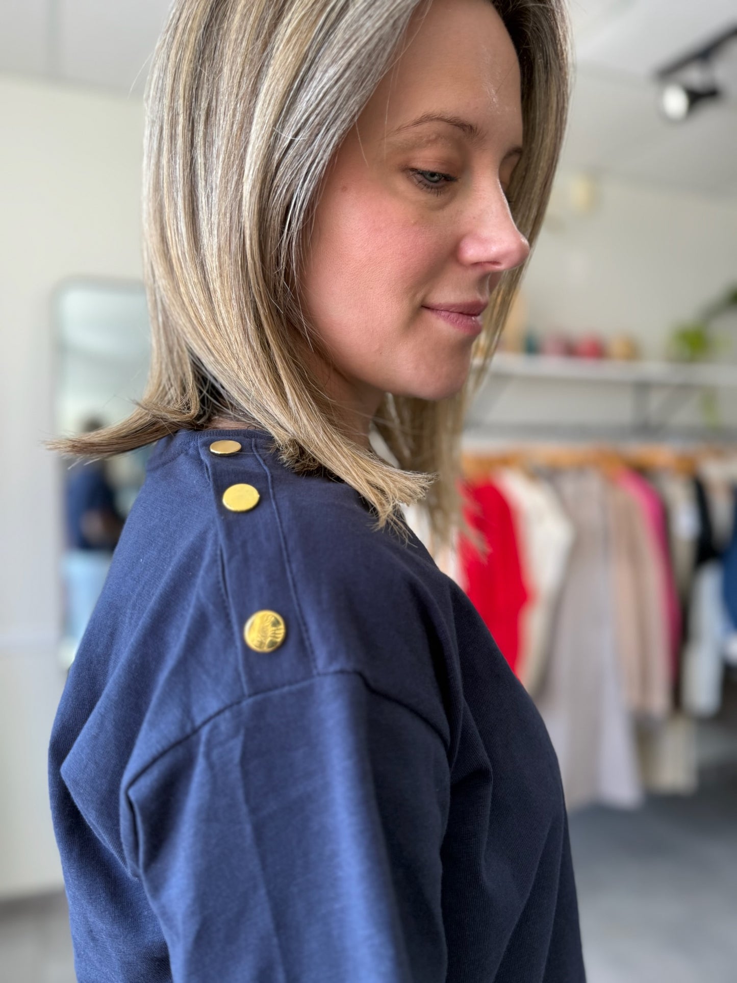 Erin Shoulder Button Tee | Navy