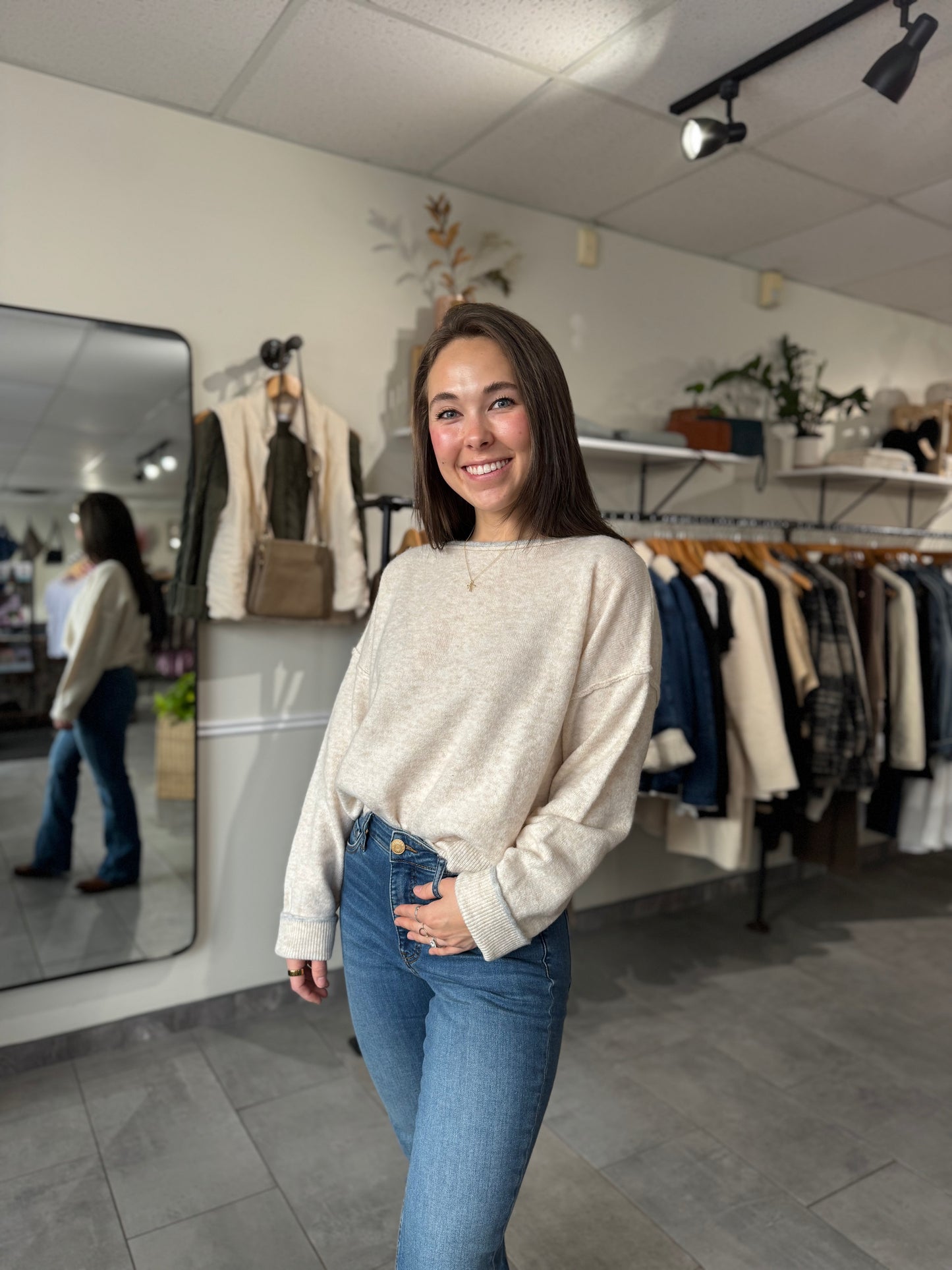 Heathered Boat Neck Pullover