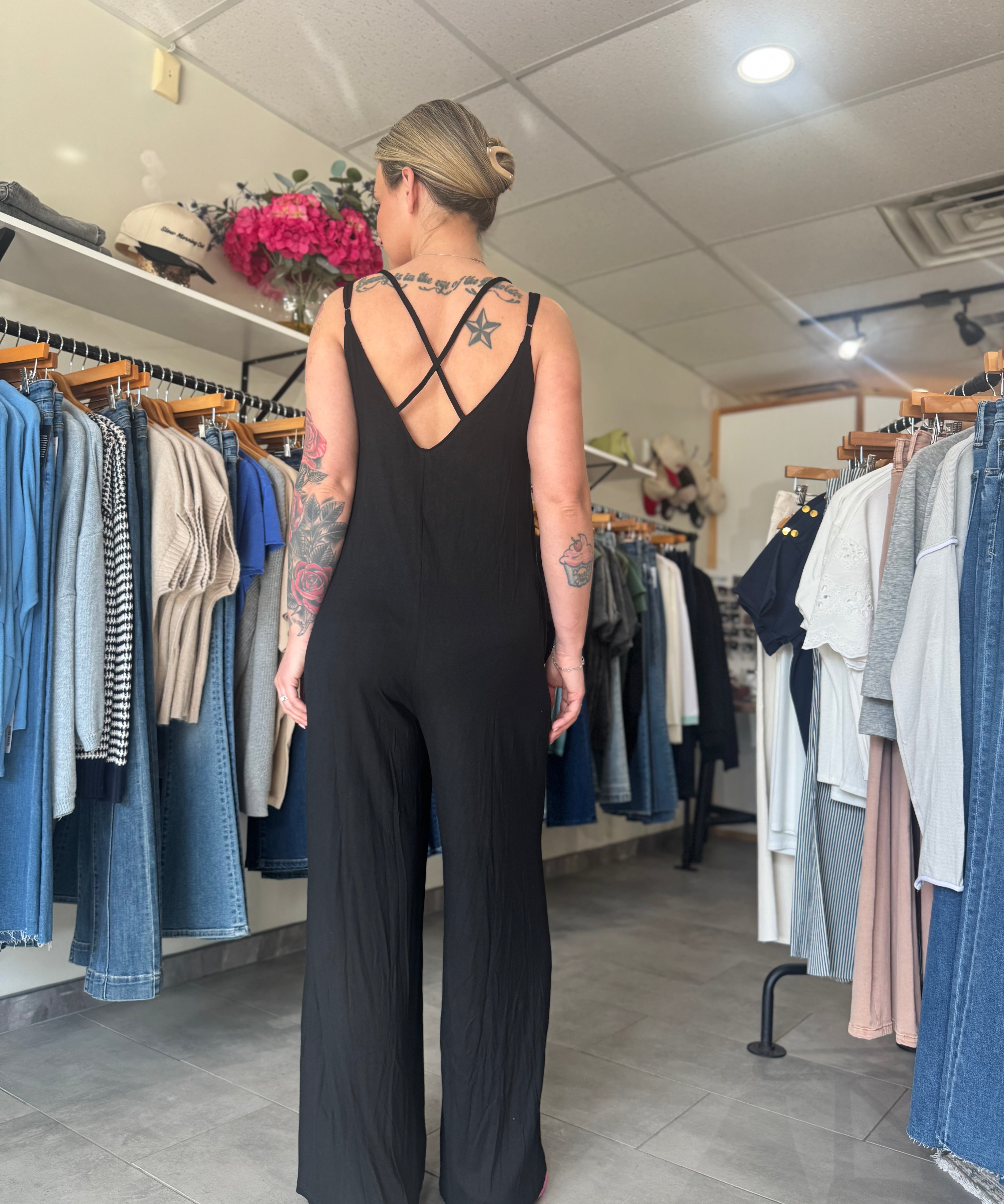 Criss-Cross Back Wide Leg Jumpsuit | Black