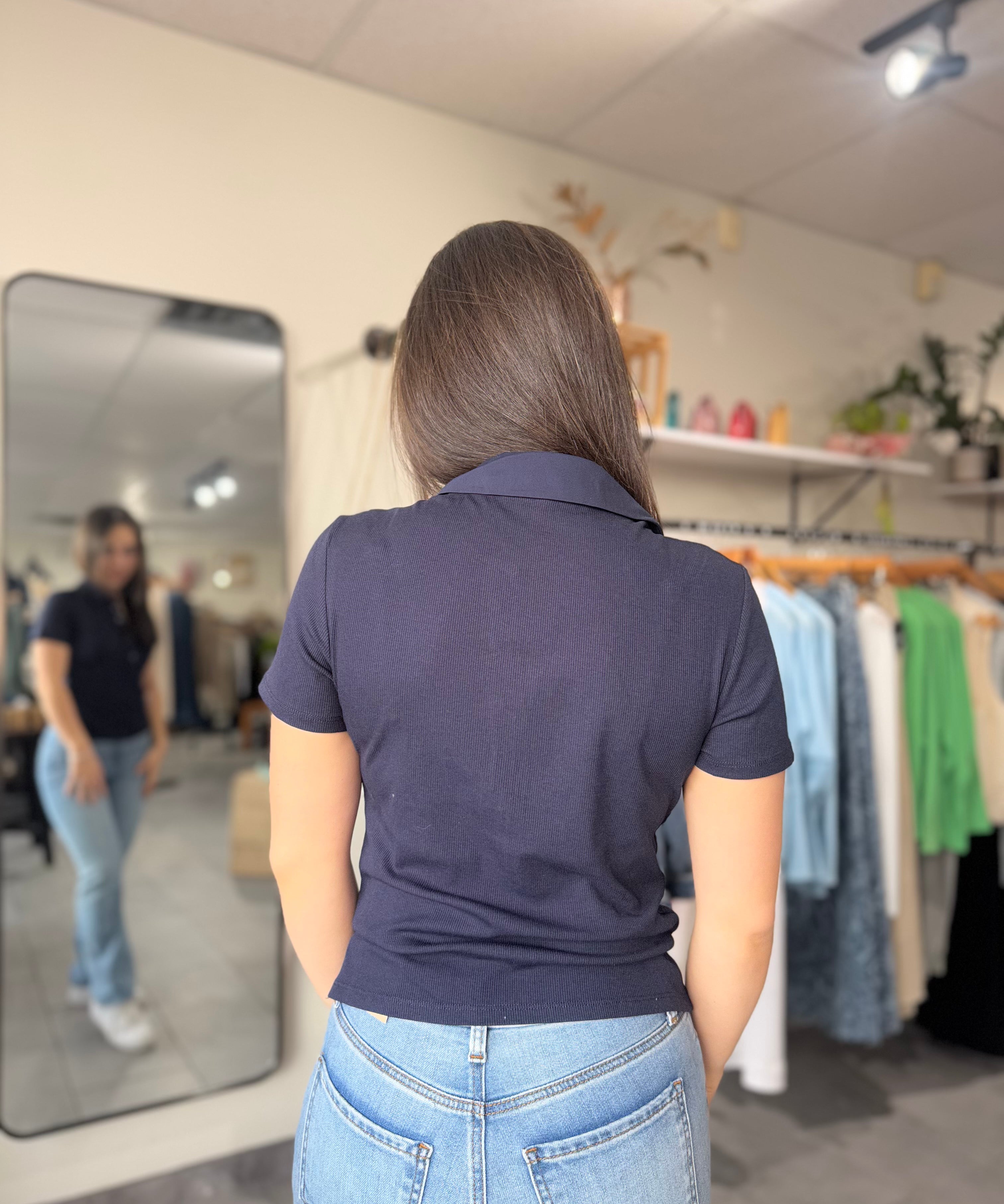 Simone Ribbed Polo | Navy