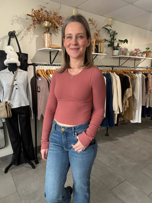 Seamless Ribbed Crop Top | Dusty Red