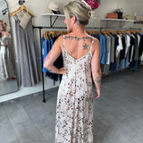 Floral Silky Maxi Slip Dress | Beige