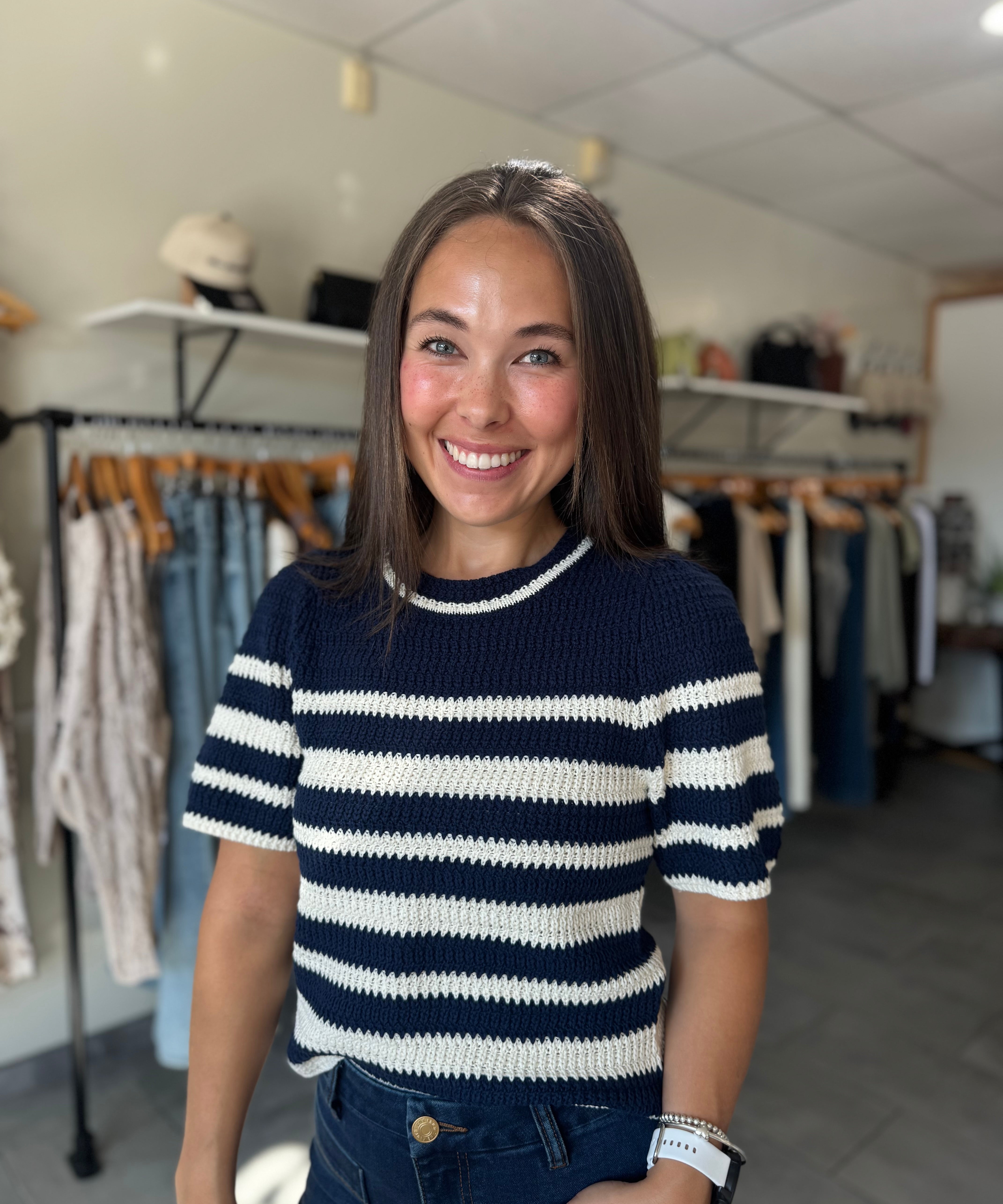 Simone Sweater | Black Iris Stripe