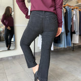 Jeanne Mid Rise Cropped Flare Pants - Black Corduroy