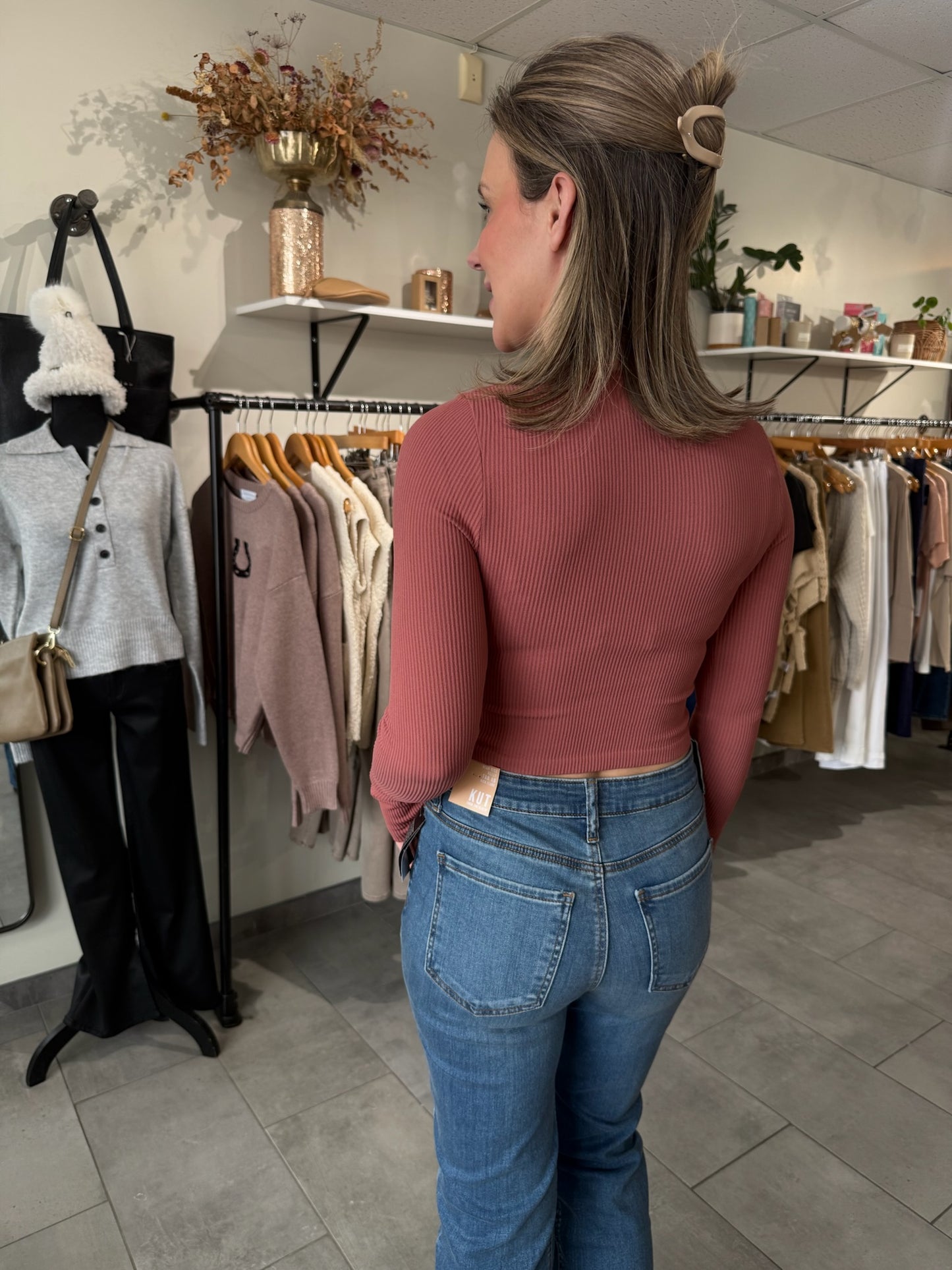 Seamless Ribbed Crop Top | Dusty Red