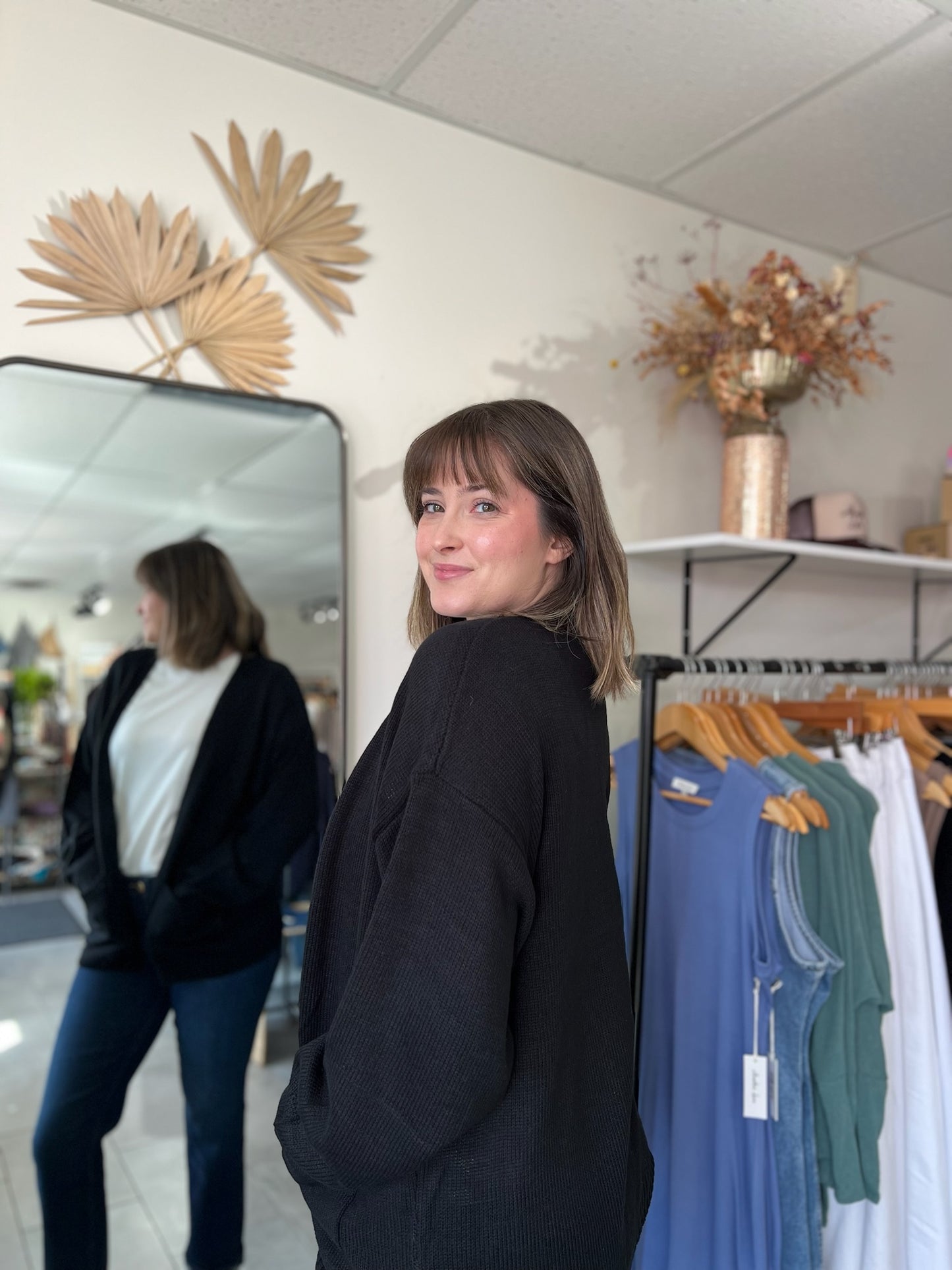 Cozy Oversized Open-Front Cardigan - Black