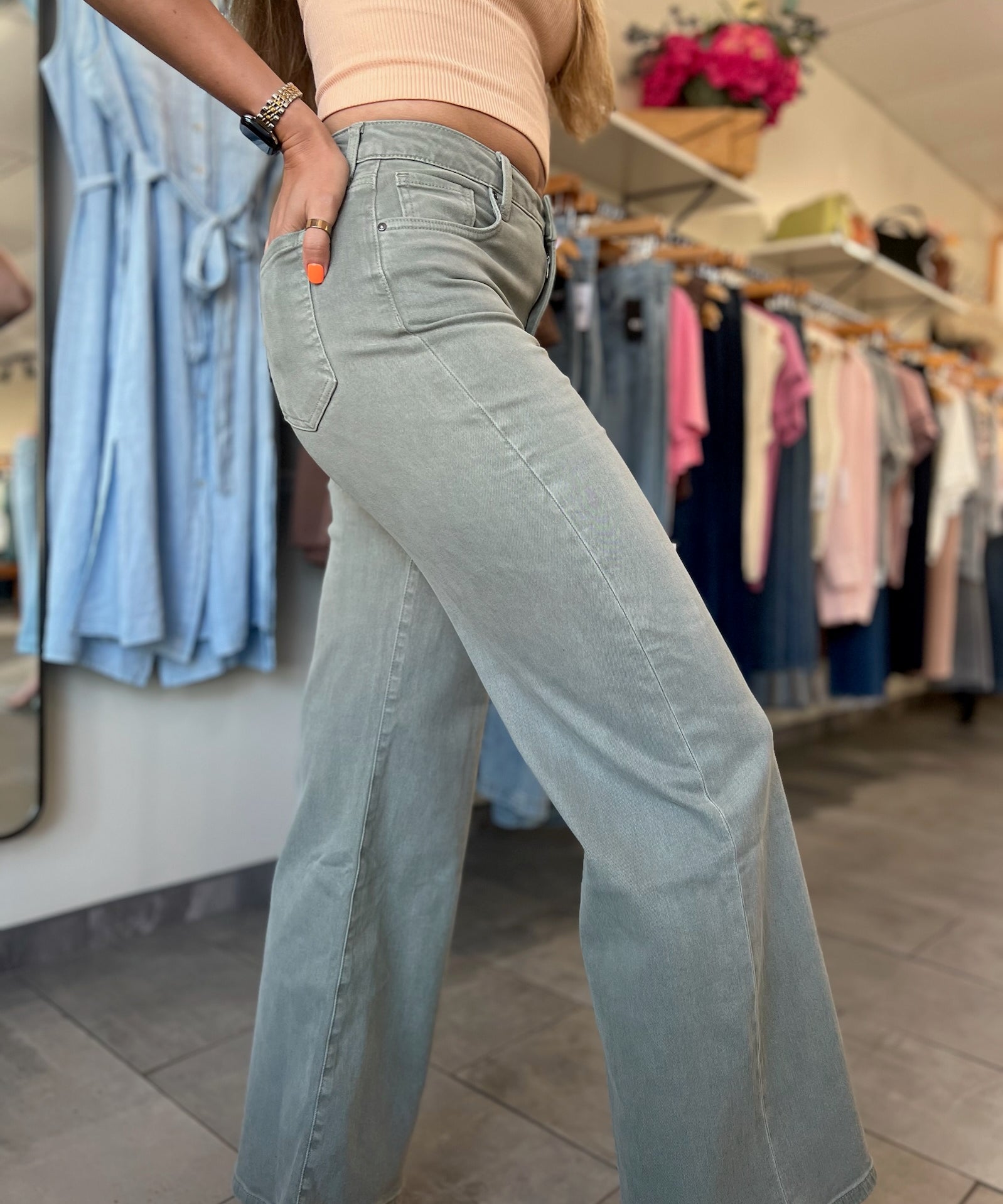 Maya High Rise Wide Leg Jeans | Sea Star Teal