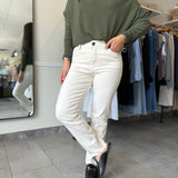 Reese High Rise Ankle Straight Jeans - Ecru