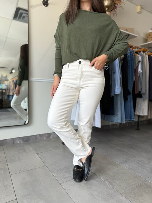 Reese High Rise Ankle Straight Jeans - Ecru
