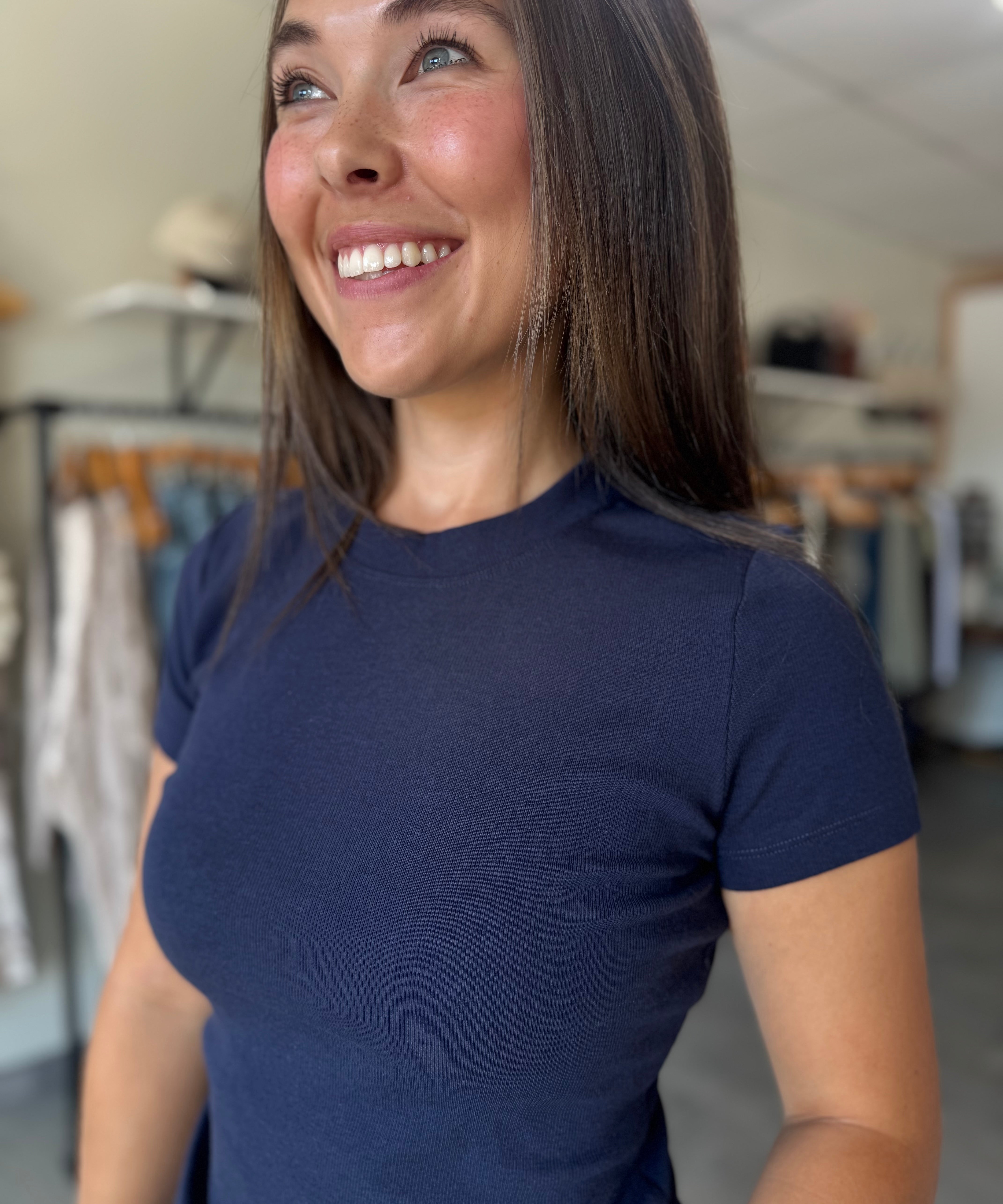 Langley Rib Top | Navy