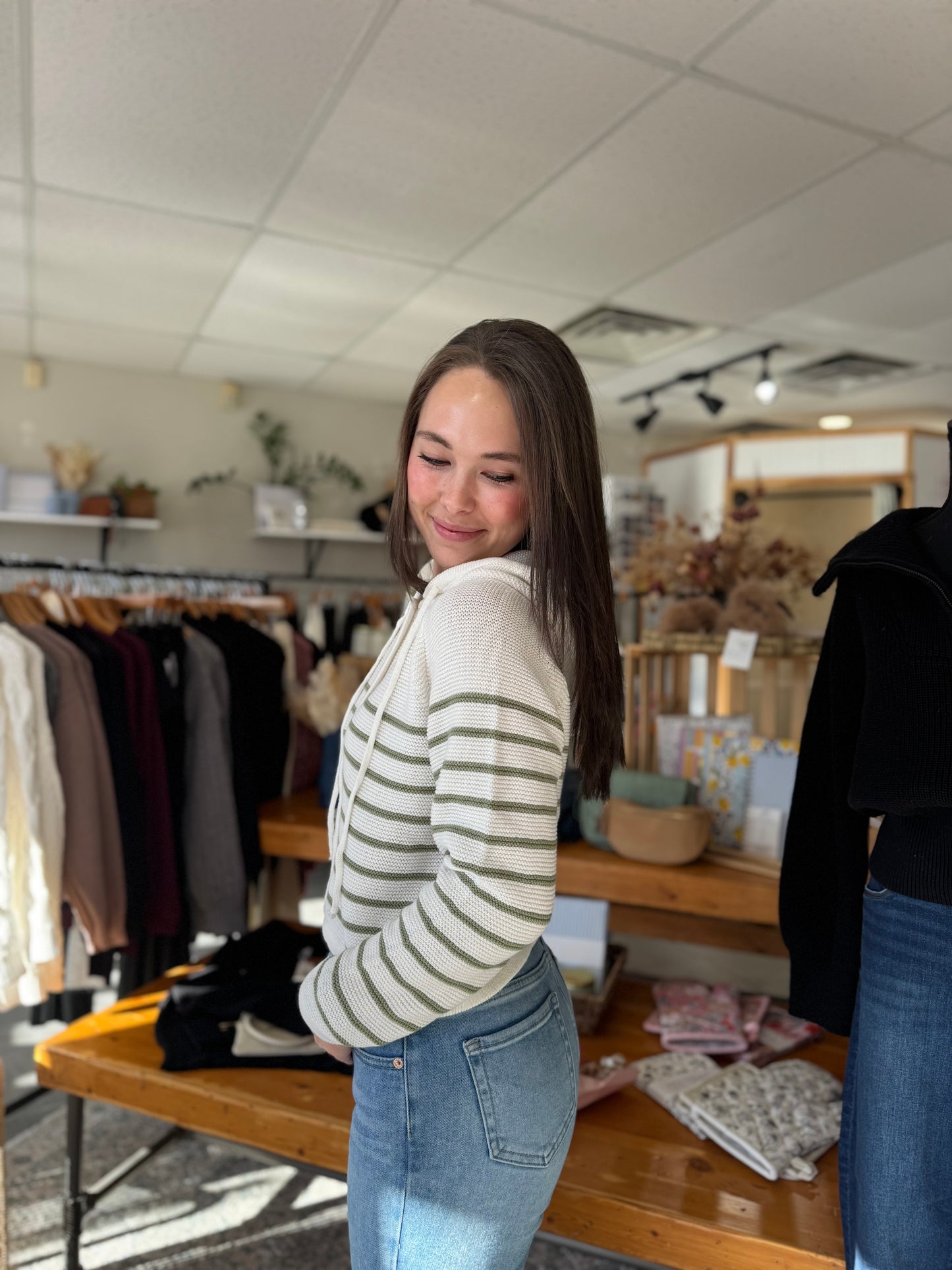 Annalora Hoodie | Green Stripe