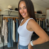 Double Layered Seamless U-V Neck Sleeveless Bodysuit | White