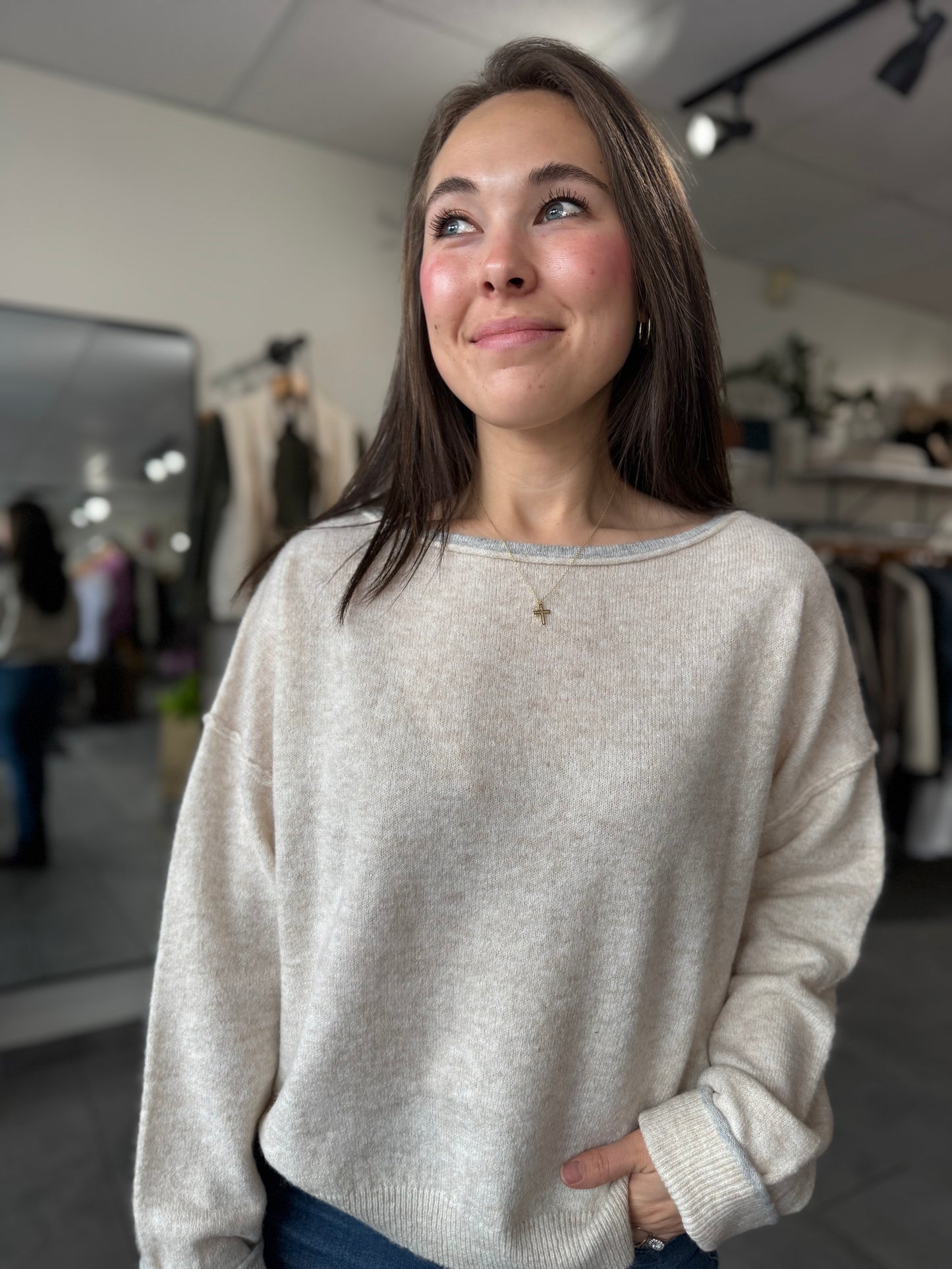 Heathered Boat Neck Pullover