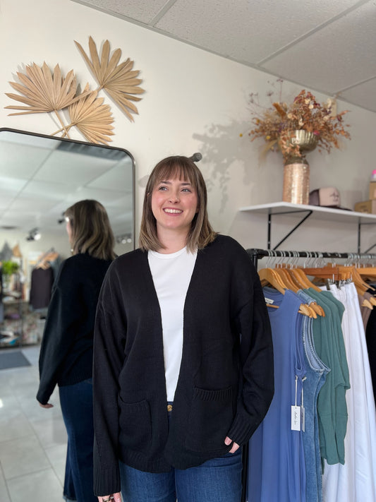 Cozy Oversized Open-Front Cardigan - Black