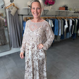 Scoop Neck Open Crochet Top | Taupe