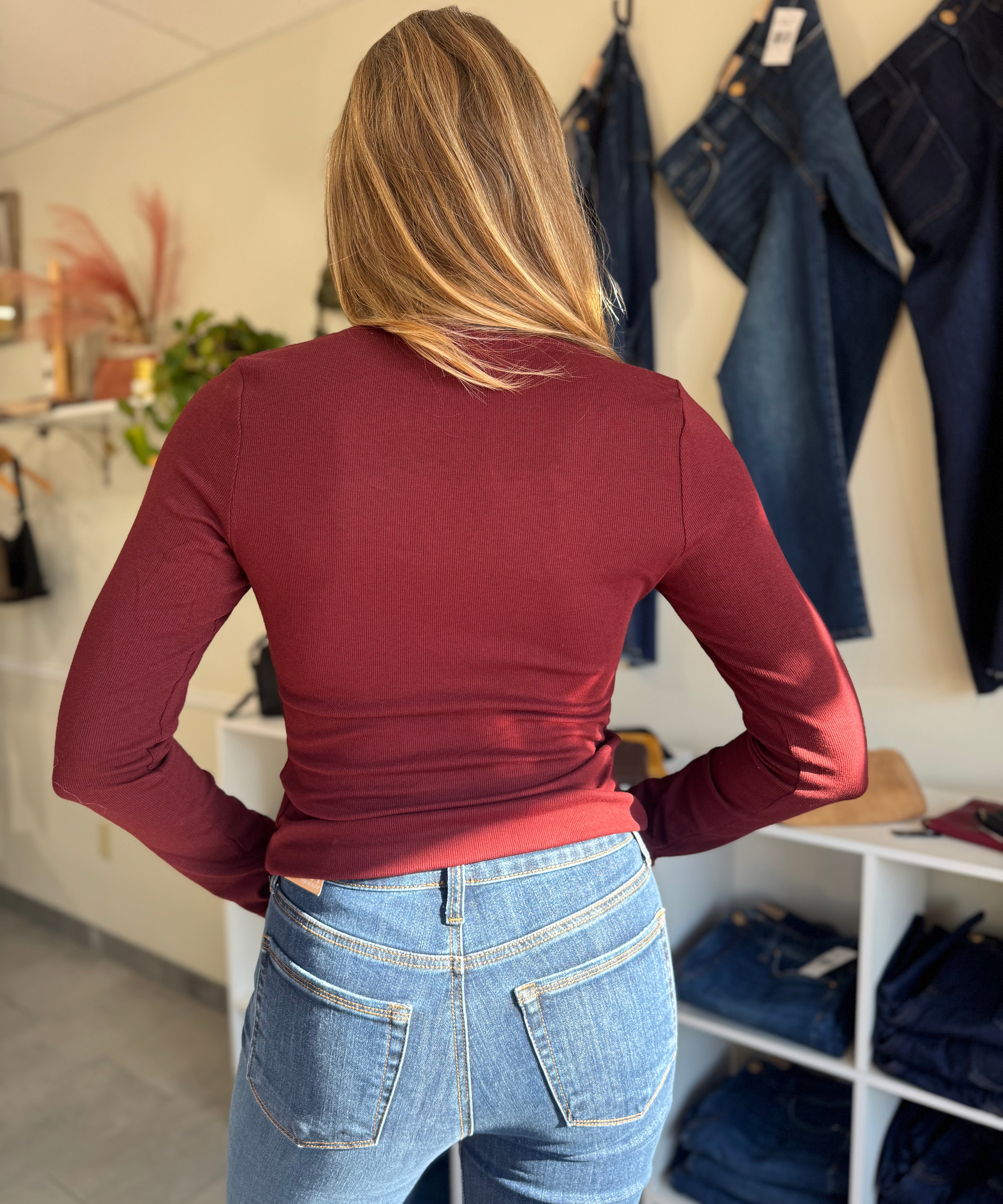 Sarah Rib Knit Pullover Top | Merlot
